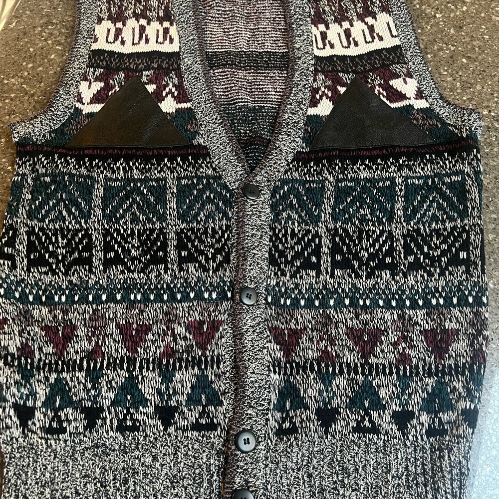 Vintage Impact Geometric V-Neck Button Up Sweater Vest Size M 80’s Grunge